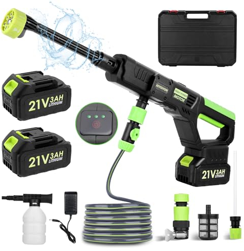 Akku Hochdruckreiniger, Max 35 Bar Hochdruckreiniger Pistole, Tragbarer Hochdruckreiniger Mit 2 x 3000mA Akku, 5m Schlauch, für Auto, Terrasse, Fenster, Rasen, Pool