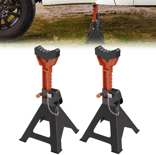 ACXIN 1 Paar Unterstellböcke für Auto, PKW, LKW & Wohnmobile, 3T Stützböcke Wagenheber, Höhenverstellbar 28-42 cm, Stützbock Ständer inkl. Sicherungssplint für Werkstatt oder Garagenarbeit