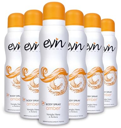 EVIN FEMME | Deodorante Donna Spray Amber, Fragranza Vaniglia Nera e Ambra, Formula Attiva per 24h, 6x150ml
