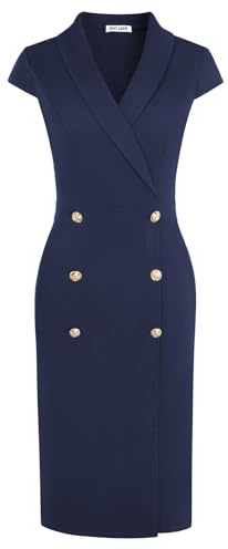 GRACE KARIN Summer Sleeveless Business Formal Dresses Double Breasted Slim Fit Pencil Dress Navy Blue 8