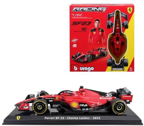 Bburago - Ferrari SF23 F1 2023#Leclerc kit à Monter avec Casque et Support - Voiture Miniature métal 1/24 - Modèle Officiel Formule 1 Saison 2023 - Détails réalistes - Edition Collector Ferrari