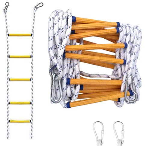 Scala Antincendio 15m,Scaletta Di Salvataggio Con Moschettoni,Scala Antincendio Ignifuga Per Uso In Emergenza,Portatile Di Emergenza,Per Case Di 3-6 Piani,Balconi e Ringhiere,Carico Fino a 200 Kg.