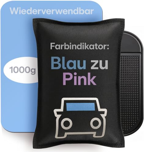 Praknu Deumidificatore Auto 1000 g – Assorbiumidità Riutilizzabile per Vetri senza Appannamento – con Indicatore di Saturazione e Pad Antiscivolo