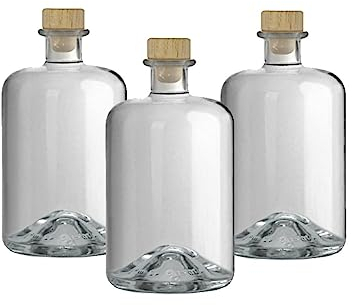Geniess-Bar! 3 Glasflaschen 700 ml leer zum selbst Befüllen mit Korken Apothekerflasche Essig Öl Flasche