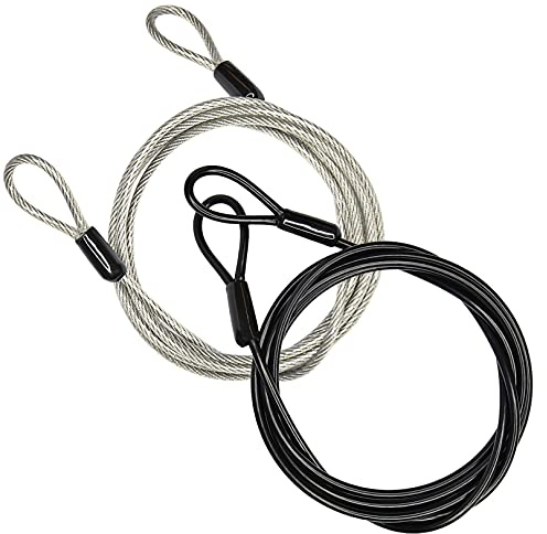 GOMRQING 100 cm/3,3 fot 3 mm utomhus resor säkerhet kabellås, flätad stålbelagd säkerhetskabel bagagelås, säkerhetskabel vajer dubbel ögla lätt (2-pack)