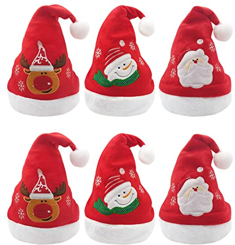 Carnavalife Pack 6 Gorro Papá Noel de Navidad de Santa Claus de Terciopelo de Felpe Suave Sombreros Navideño de Invierno para Fiesta Festiva de Año Nuevo para Adulto (Pack 6 gorro con muñeca)