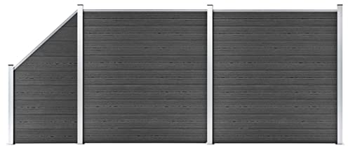 Zaunelement Set WPC, Gartenzaun 446x(105-186) cm Schwarz, Aluminium Stahl, für Gartenabgrenzung Privatsphäre Sicherheit