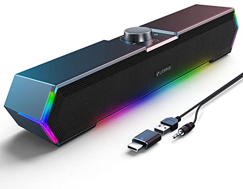 LENRUE G11 PC Speakers for Desktop, Touch Lights Computer Speakers with Surge Clear Sound, USB C/USB Powered for Computer Desktop PC Laptop Monitor (AUX_Black)