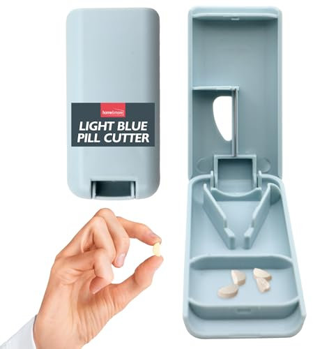 SOL Light Blue Pill Cutter for Small Pills and Large - Precise Tablet Splitter, Safe Easy-to-Use Design, Accurate Medication Cutter, 2-in-1 Pill Splitter and Storage, Ideal for Daily Health Routine