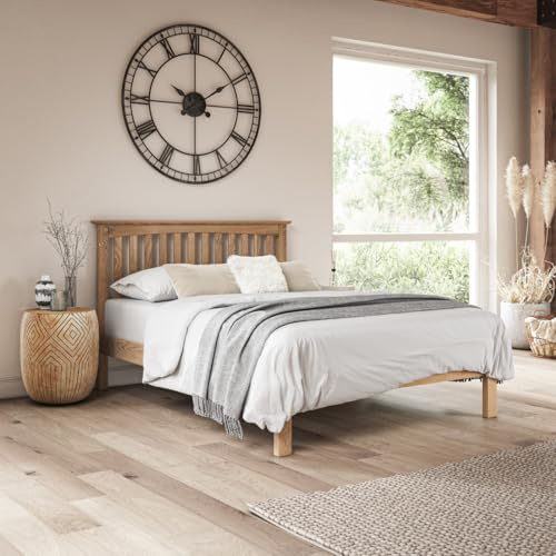 SlumberWorx DUNKELD SOLID WOODEN OAK BED FRAME - DOUBLE/KING SIZE - LOW FOOTBOARD - SHAKER STYLE (Double)