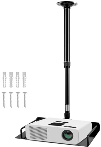 QWORK® Deckenhalterung Projektor-Halterung mit Integrierte Kabelführung Höhenverstellbar 38-60cm - Tragfähigkeit 3kg - für Projektoren und Kameras