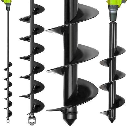 Auger Drill Bits for Planting 3x16.5in and 2x32in Solid Shaft Plant Flower Bulb Auger Spiral Hole Drill Rapid Planter Earth Post Umbrella Hole Digger for 3/8 Hex Drive Drill (2, 3x16.5+2 x32in)