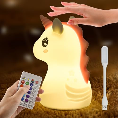 Luz Quitamiedos Nocturna Infantil Lampara Bebe Noche de Presença Niños Recargable Mesilla Led Mesita Tactil Dormir Ambiente Unicornio con Temporizador sin Cable Colores Monstruo Cama Pilas + Luz USB