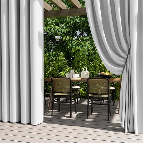 BESTORI 2 Pezzi Tende da Esterno con Anelli Impermeabile Termiche Isolanti Antivento Protezione Solare Privacy Tende Oscurante per Patio, Gazebo, Giardino, Bianco 01, 140cm x 260cm