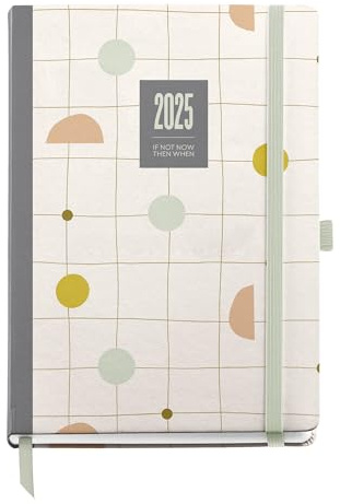 Miquelrius - Dagskalender 2025, Årlig dagbok 155 x 213 mm, Dagskalender, Fodrad kartongomslag, Spiral, Elastisk gummiförslutning, 80 g/m² papper, katalanska, engelska och portugisiska, Silvia