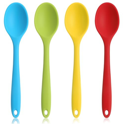 4 cucchiai in silicone, cucchiai colorati in silicone, cucchiai da cucina antiaderenti, piccoli cucchiai da cucina, cucchiai da servizio, cucchiai da forno, strumenti per mescolare e mescolare (rosso,