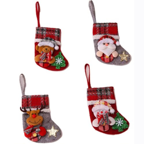 Viojrlly Calcetín de Navidad, 4 Piezas Medias Navideñas para Colgar, Calcetines Navideñas para Chimenea, Bolsa de Regalo, Dulces Presenta Bolsa, Mini Botas, Decoraciones para Fiestas Navideñas