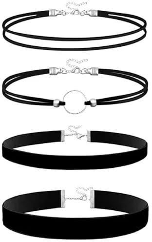 WLVinson 4 Stück Choker Kette Damen,Schwarz Samt Halsband Set,Verstellbare Choker Halsketten für Frauen und Mädchen,Klassische Halsband Damen Choker für Party,Dancing,Geburtstag,Cosplay und Halloween