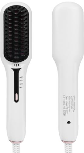 Alaoo Glättbürste, Ionen Haarglätterbürste, Professionelle elektrische Haarglättungsbürste, 4-stufige Temperatur-Schnellaufheizung, Zum Haarstyling und Glätten(Weiß)