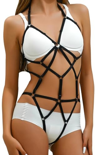 VicSec Women Bodysuit Sexy Full Body Bondage Harness Lingerie Body Belt | Adjustable Strap Halter Cutout Punk Gothic Elastic Chest Cage Garter Belts for Rave Party Halloween Club