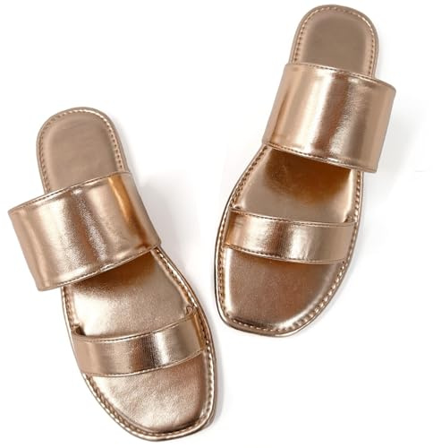 katliu Sandales Femme Été Plates Mules Double Bride Doré rose 38