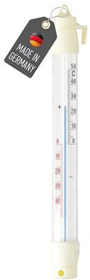 Lantelme Termómetro de ventana Viena, indicador de temperatura + – 50 °C, giratorio, plástico, longitud 20 cm x 2,2 cm, color blanco, termómetro analógico para colocar en el exterior del marco de la