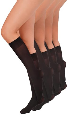 Annes styling Paquete de 4 Calcetines Hasta La Rodilla Para Mujer - Calcetines Elásticos y Duraderos - Suaves Ajustados Resistentes y Elegantes - Fabricados En Italia - Nero Talla única
