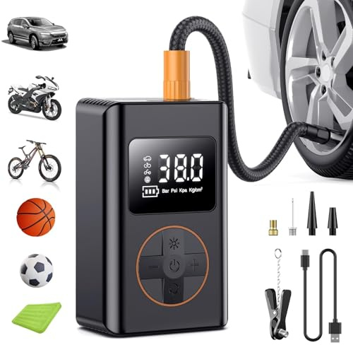 Tyre Inflator Air Compressor, CZK-5646 150PSI Car Tyre Pump 6000mAh 5 Mode Digital Display Auto Shut-Off w/Air Pressure Guide for Car, Bicycle, Motorcycle, Ball