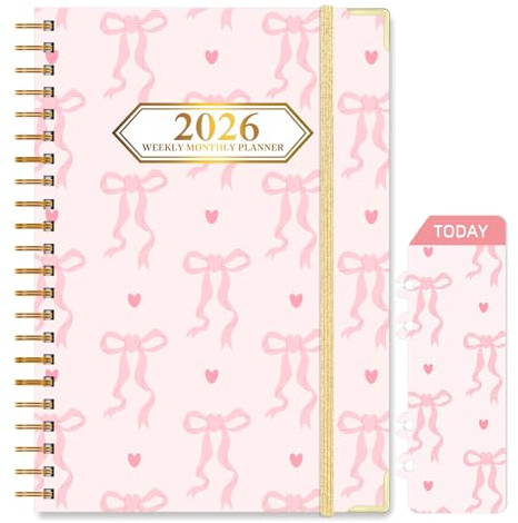 Knagsfa 2026 Monthly Planner, Jan.2026 - Dec.2026 Weekly Monthly Planner 6.25x8.5 with Page Tabs, Calendar Hardcover with Inner Pocket, Elastic Band, Twin-Wire Binding, Bookmark, Love Heart Bow