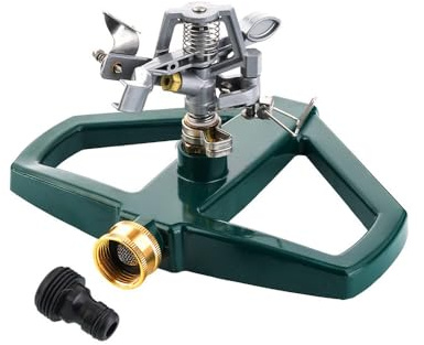 Aspersor de impulso plateado con base de metal, boquilla giratoria de 360 grados, aspersor de impacto pulsante para riego de césped y césped