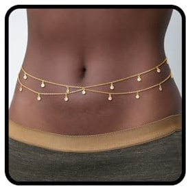 KNUIUYY Cinturón de Cadena de Metal para Mujer, Cadena de Cintura Ajustable, Collar de Cuerpo con Lentejuelas, Cadena de Cintura Metal Joyería Impermeable,Joyería Sexy para Bikini Playa Fiesta
