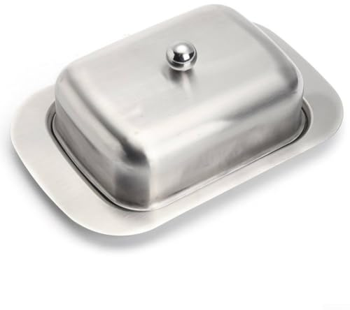 Mantequera de acero inoxidable con tapa de plástico transparente o acero inoxidable, 18,6 x 16 x 6,5 cm, bandeja rectangular para servir mantequilla para almacenamiento de cocina y uso en mesa