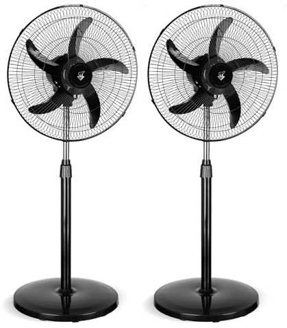 Lirixia Ventilador de Pie Potente 75W, Aspas Grandes De 45 Cm, Ventilador De 3 Velocidades Ajustables, Adecuado Para Hogar, Oficina Y Almacén, Base Reforzada, Altura Ajustable,Oscilación, Negro(2PCS)