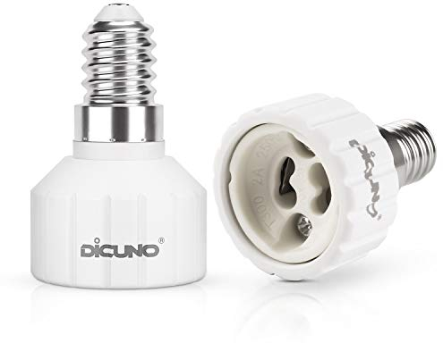 DiCUNO Lampenadapter E14 auf GU10 Lampenfassung Konverter, Lampensockel von E14 auf GU10 für Glühbirnen, LED Lampen, Max. Leistung 200W, 0-250V, Hitzebeständig bis 160°C, 2er Pack