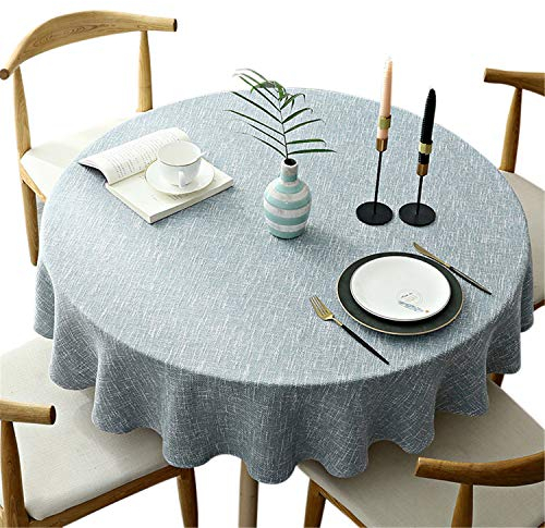 Schwere Runde Tischdecke, Dekorative Einfarbige Tischdecke, Baumwolle Leinen Tischdecke für Küche Esszimmer Haus Tischdekoration, Hellblau, Rund - 140 cm