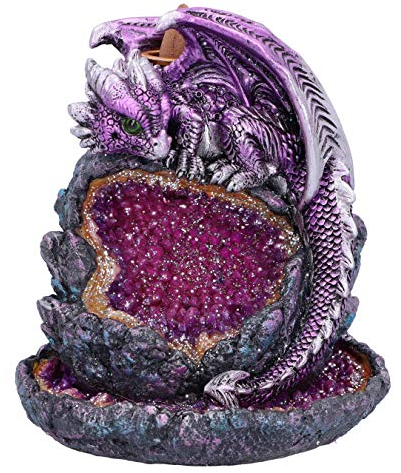Nemesis Now Crystalline Protector - Quemador de Incienso de reflujo de geoda de dragón Morado, 14,2 cm