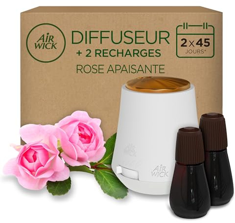 Air Wick Diffuseur d’huiles Essentielles Essential Mist + 2 Recharges 20 ML Parfum Rose apaisante