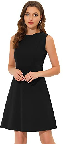 Allegra K Robe de Business Femme sans Manche Coupe Trapze Robe Courte évasée A-Ligne élégante de Bureau Noir M