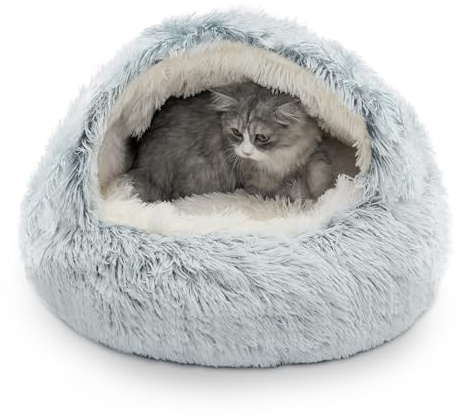 CATISM Cat Bed - Cat Cave Beds for Indoor Cats, Dog Bed Washable Non-Slip Cats Igloo Pod Windproof Fluffy Nesting for Pets (Grey, 53 x 53 x 38 cm (L x W x H)