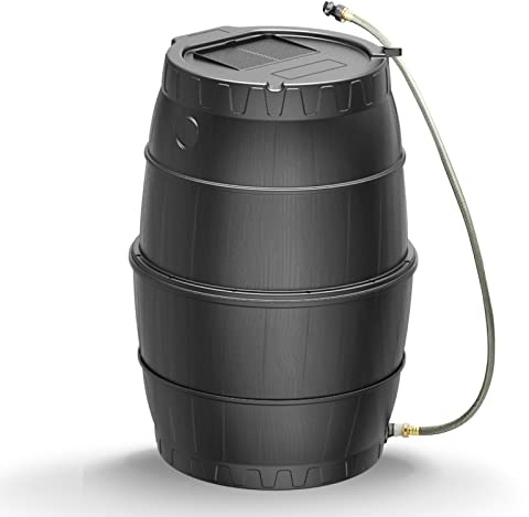 EJWOX Rain Barrels to Collect Rainwater from Gutter for Outdoor Use, 45 Gallon Black Rain Water Collection Barrels, BPA Free Water Catcher with Spigot, Lid, and Hose