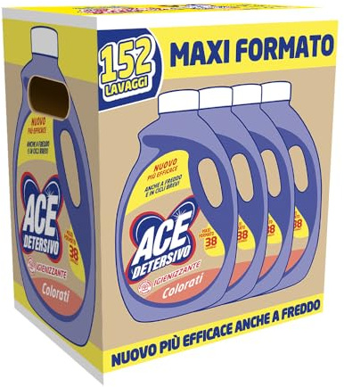 ACE Detersivo Igienizzante Colorati – Detersivo Liquido Lavatrice per capi Colorati, Protegge Colori, Rimuove Sporco, Bucato pulito e Fresco anche a freddo, Efficace e Profumo Duraturo, 152 lavaggi