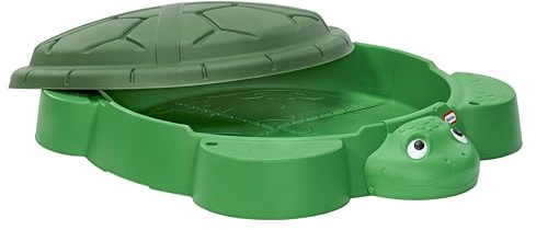 little tikes Turtle Sandbox - Bac à Sable Vert avec 4 Sièges Moulés, Fentes pour Parasol et Couvercle Amovible, pour Garçons et Filles de 1 à 6 Ans