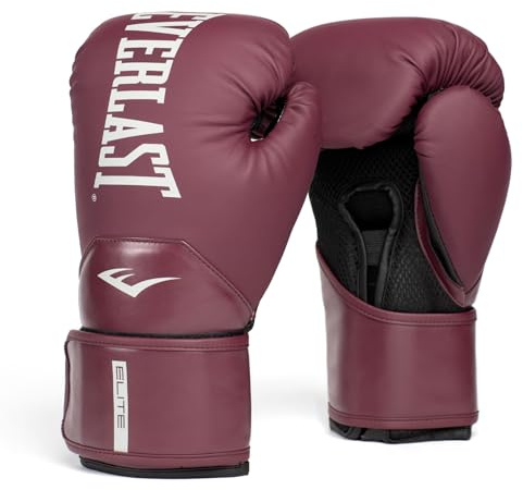 Guanti da Boxe Everlast Elite 2 10oz, Bordeaux, per Sacco, Allenamento e Sparring, Chiusura a Strappo, Barra Ergonomica, Schiuma a Strati - Autentico Everlast