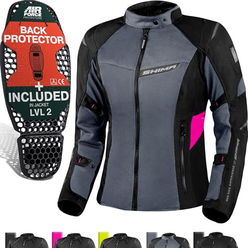 SHIMA RUSH Motorrad Jacke Damen mit Protektoren Mesh | AIRFORCE Rückenprotektor | Sommer Luftig Motorradjacke Wasserdicht Motorradkombi Motorradhose Rosa (Pink, Frauen, Textilejacke, Größe L)
