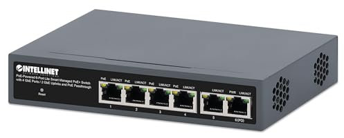 Intellinet PoE Powered 6 Port Managed Gigabit Ethernet Switch mit PoE Passthrough – 2 GB Uplink-Ports, 60 W Power Budget über AC Power oder POE PD, 30 W pro Port, Smart Management, 3 Jahre Mfg