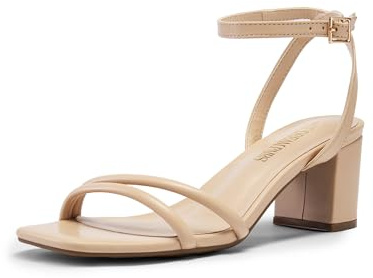 DREAM PAIRS Sandali da donna con tacco a blocco, quadrati, punta aperta, cinturino alla caviglia, comodi, per feste di nozze, eleganti e con tacco basso, Nude-PU, 39 EU