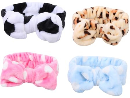Healvian 4piezas Diadema De Maquillaje Para Mujer Bandas Elásticas Pañuelo Cabello Cosmético Diseño Adorable