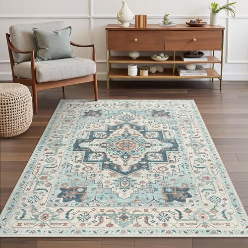 BEIMO Alfombra Salon Pelo Corto Vintage, Alfombra Habitación, Alfombras Antideslizantes Lavables, Grandes Alfombras Persas para Habitación, Vestíbulo, Verde, 160x230 cm