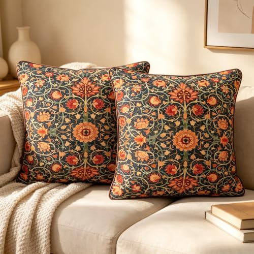 NIULAA Boho kuddfodral 50x50 cm, sammet, orange, 2-pack, lyxiga soffkuddar, vintage kuddeöverdrag, mjuka fyrkantiga dekorationskuddar, dekoativa kuddar, estetisk kuddeöverdrag för vardagsrum & soffa
