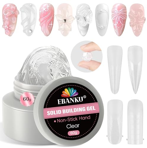 EBANKU Solid Sculpture Builder Gel, 60g Trasparente Non Appiccicoso per Unghie, 3D Gel per Nail Art con 96PCS Dual Form per Intaglio, Pittura, Stampaggio e Decorazione